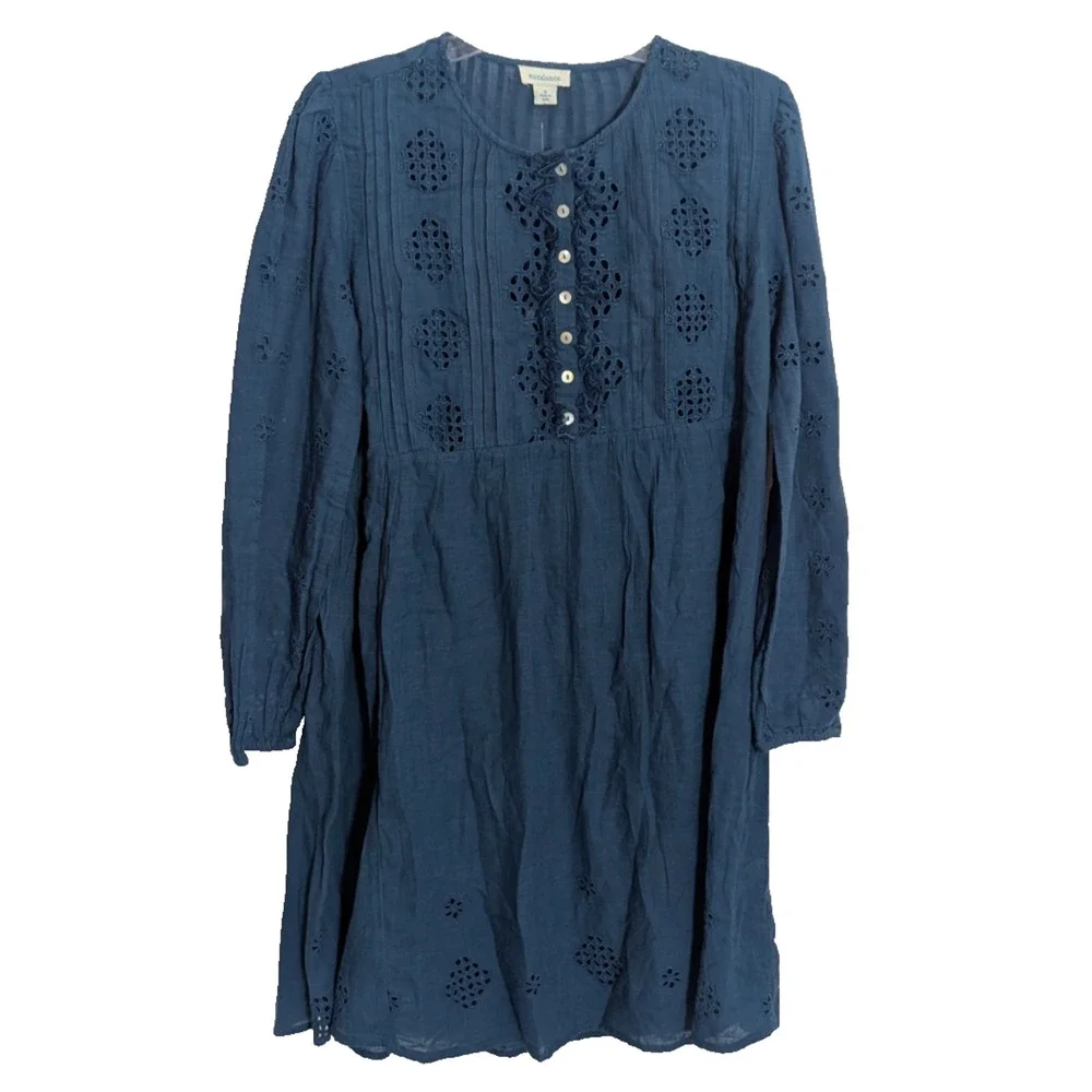Sundance Blue Embroidered Babydoll Dress Small X1 Boho Cottage Fairy Coquette